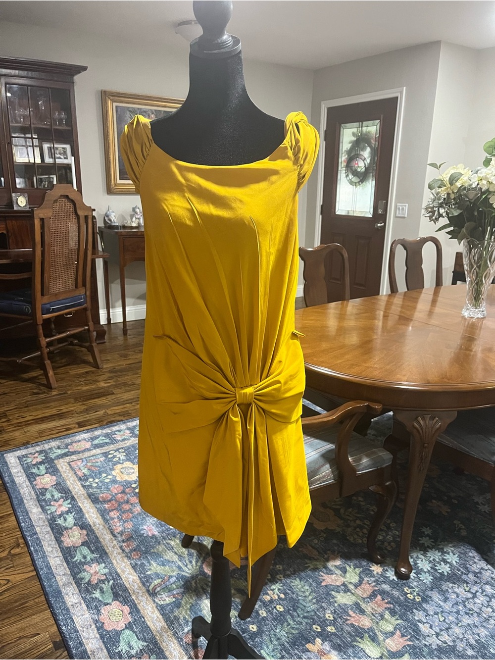 Anthropologie Hitherto Mustard Yellow BowFront Midi Dress